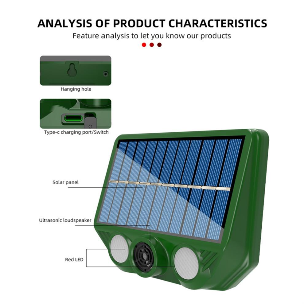 Solar Powered Ultrasonic Animal Repellent 500mAh
