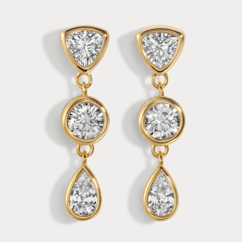 Personalized Geometric Water Drop-Shaped Inlaid Zircon Stud Earrings, Niche Light Luxury Fashion Copper-Plated 18K Gold Earrings.