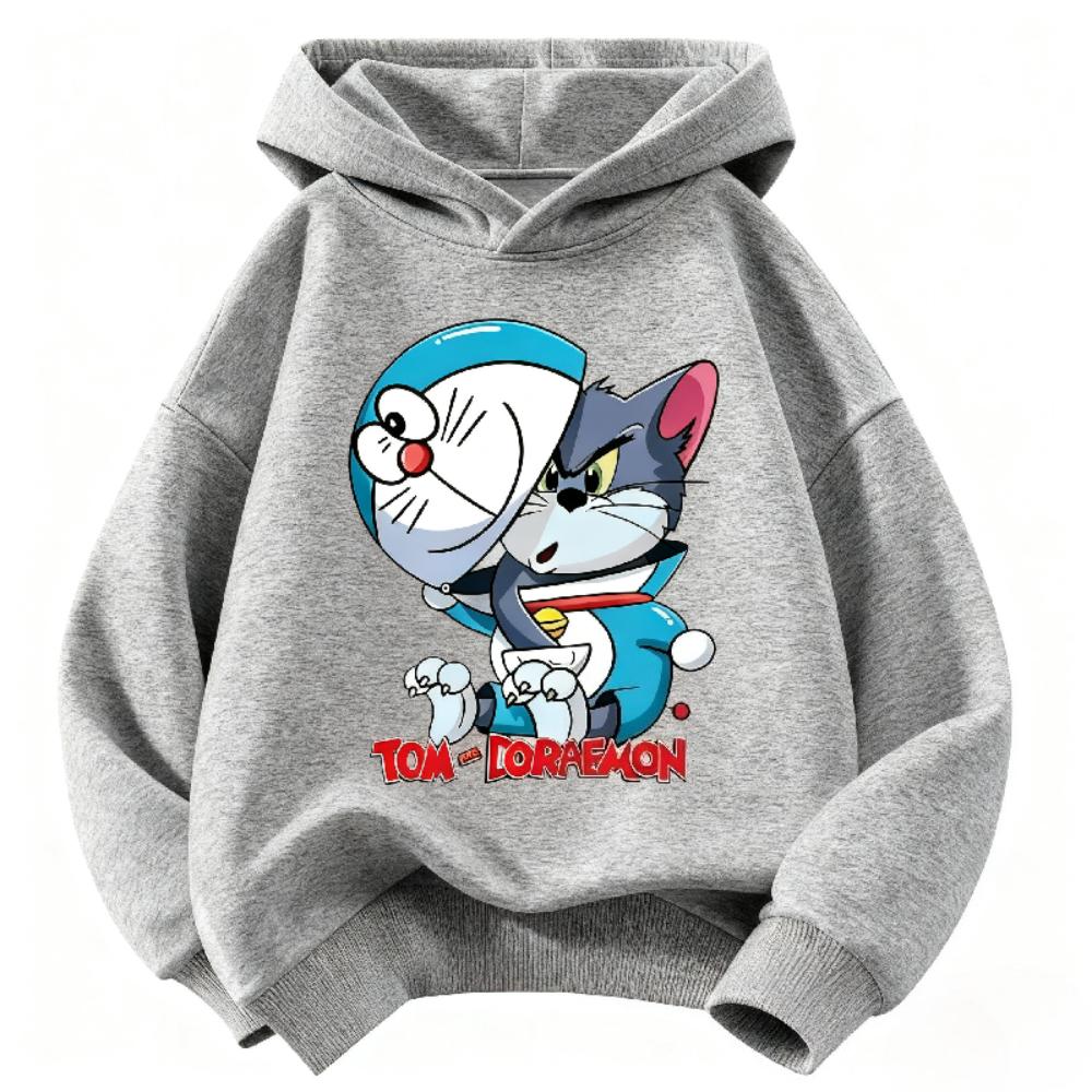 Boys Girls Long Sleeve Hoodie, Fun Half And Half Cartoon Animal Character Graphic Pullover, Lightweight Sweatshirt for School Daily Wearing.