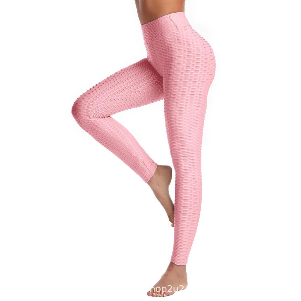 Plussstørrelse høy midje yoga leggings - Ferskenløft ensfarget jacquard treningstights for kvinner