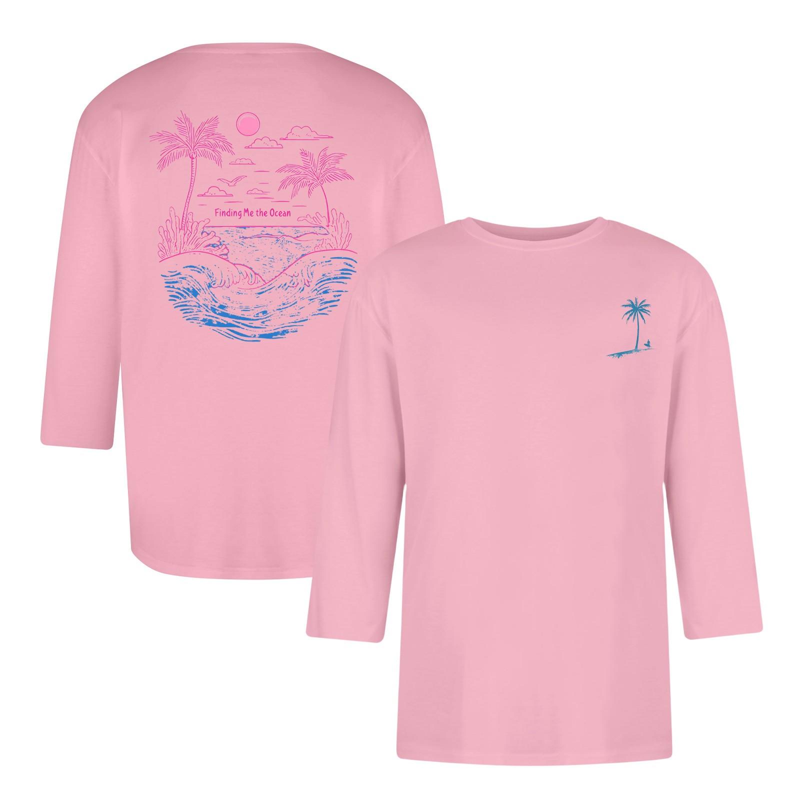 

Мужская повседневная и модная футболка с принтованным воротником и рукавами три четверти XXL розовый