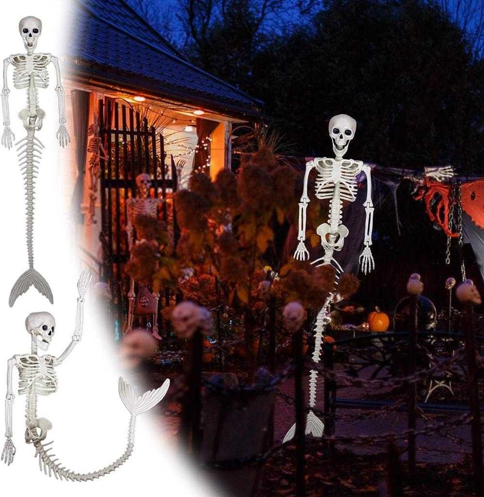 Life Size Skeleton Mermaid Skeleton Halloween Outdoor Decorations,Realistic Full Body Posable Joints Mermaid Bones Scary Halloween Skeleton Life Size
