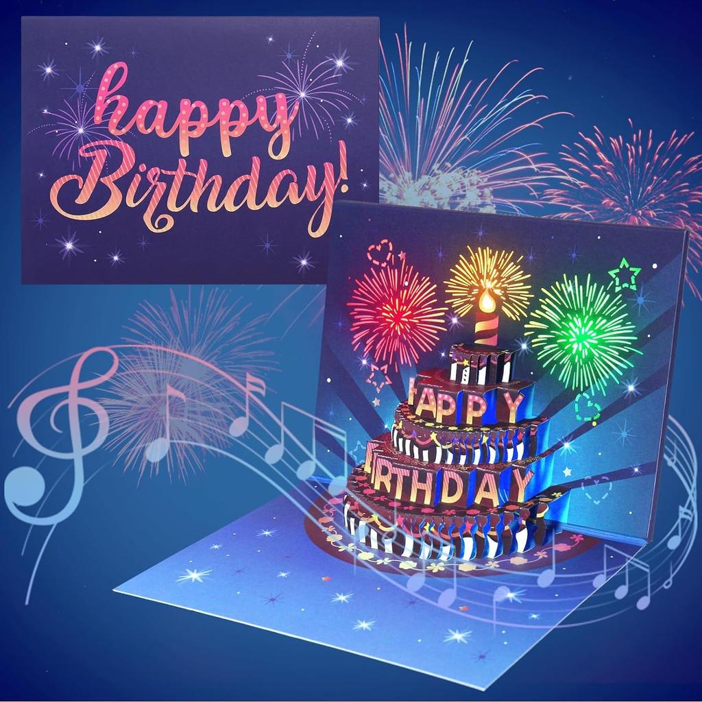DAO XIANG Birthday Card with Adult 3D Card with Birthday Gift Upgraded Melody, Pop-Up Music, (Lighting Version)