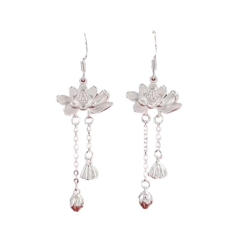 

1Pair Fashion Chinese Style Lo tus Long Tassel Dangle Earrings ForWomen Girls Elegant Exquisite L otus Seed Flower Ear HookGifts