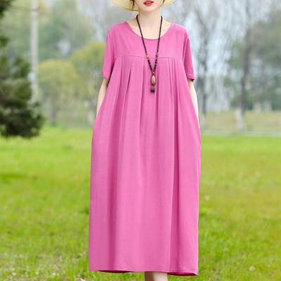 Plus Size Summer Dresses Short Sleeve Ovesize Elegant Dresses for Women Loose Vintage Clothes