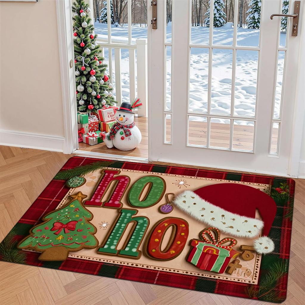 Candy Cane Christmas Mat Carpet,Red White Stripes Merry Christmas Lettering Non-Slip Thickened for Indoor Outdoor Entryway Decor