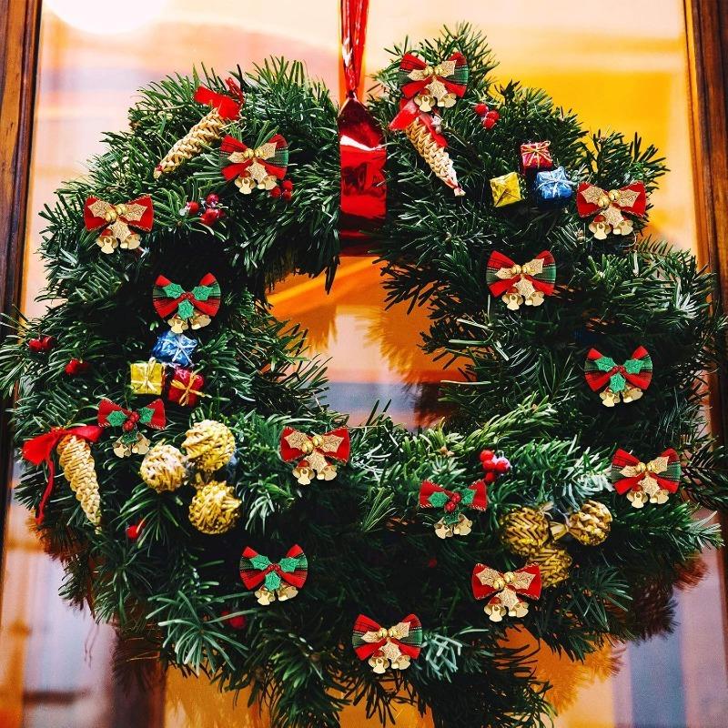 5Pcs Christmas Decor Bow Red Gold Mini Xmas Tree Hanging Bowknot for Navidad New Year Party Home Decoration DIY Wedding Decor