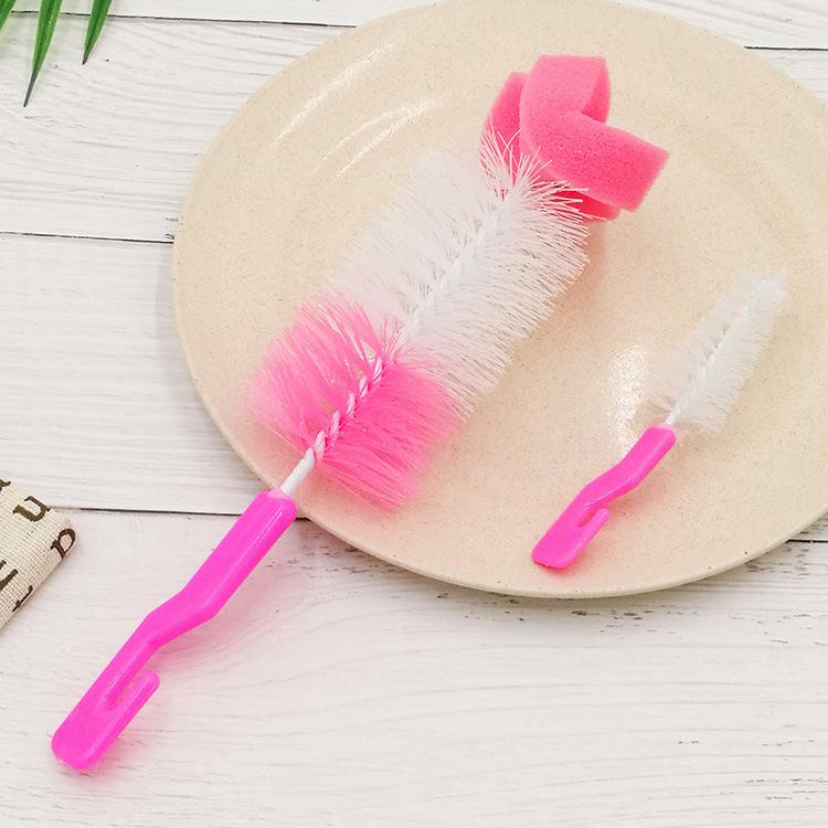 Bottle Brush Pacifier Brush Set 2-piece Cup Brush Size Sponge Long Handle Cup Brush Nylon Cleaning Brush Bag