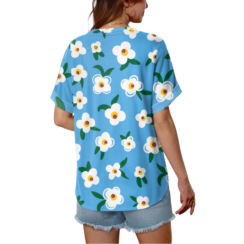 Top de Verano Casual Versátil a la Moda para Mujer con Estampado Floral Delgado de Manga Corta