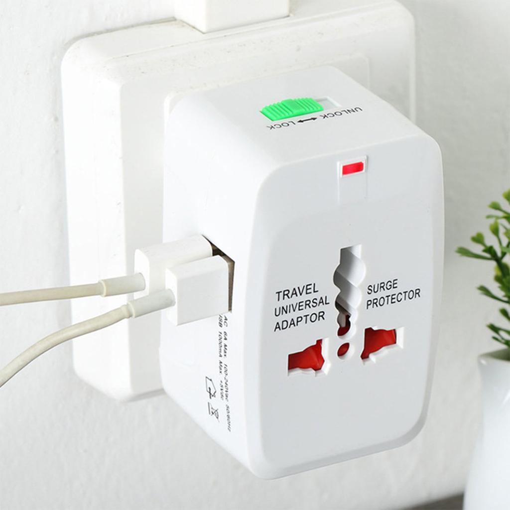 Universal Travel Adapter 1500W 2 USB Port Children Safe Multifunctional International Plug Adapter