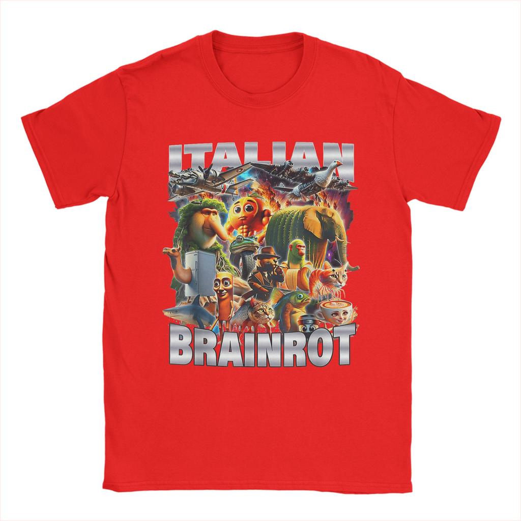 Types of Italian Brainrot Meme Character T Shirt Unisex Cotton Vintage TShirts Round Neck Tee Shirt Short Sleeve Clothes Summer