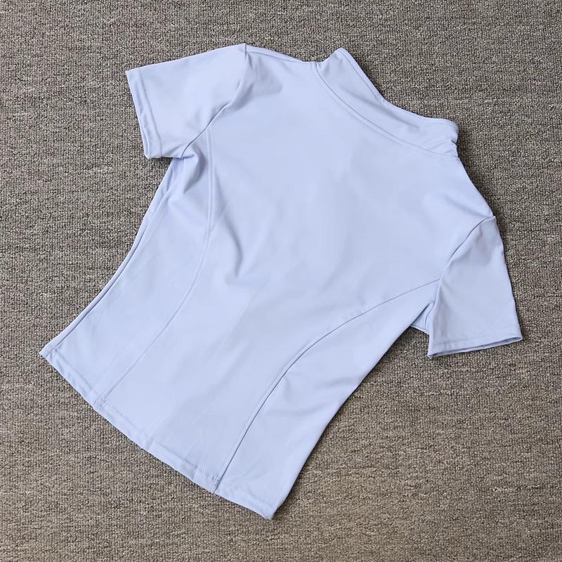 Women's Quick-Dry Slim-Fit Yoga Top - Waist-Cinching Short Sleeve with Half-High Collar