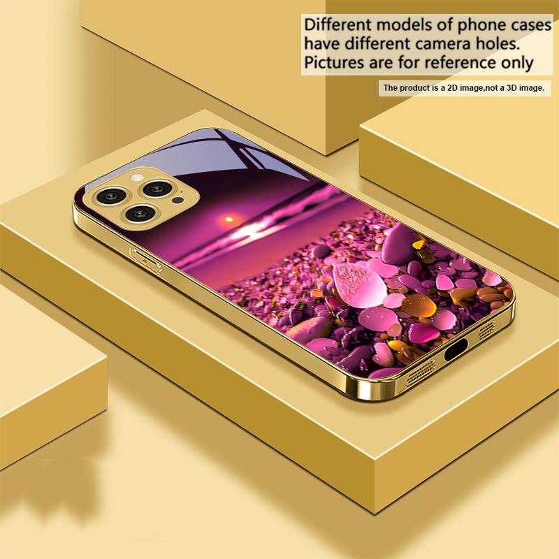 

Барвистий камінь на березі моря Для IPhone 16 16Pro Max 15 Pro 14 13 Plus 12 Mini 11Pro Max XS Max XR Золотий чохол для телефону із загартованого скла iPhone 15 Pro Max