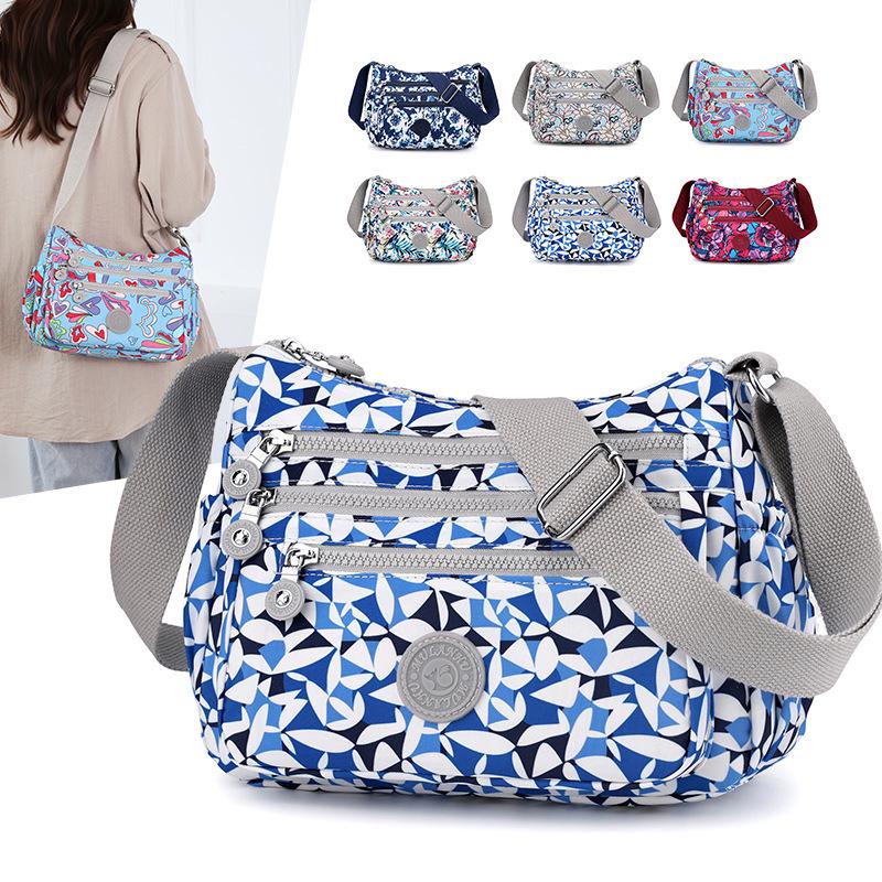Printed Nylon Mom Bag - Oxford Cloth, Single Shoulder/Crossbody, Casual Lightweight Canvas Bag for Women