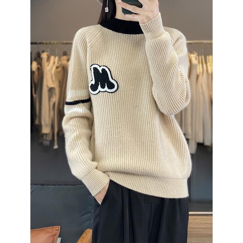 

Trendy Crew Neck Cashmere Sweater: Loose Knit Pullover for Spring & Autumn 2XL