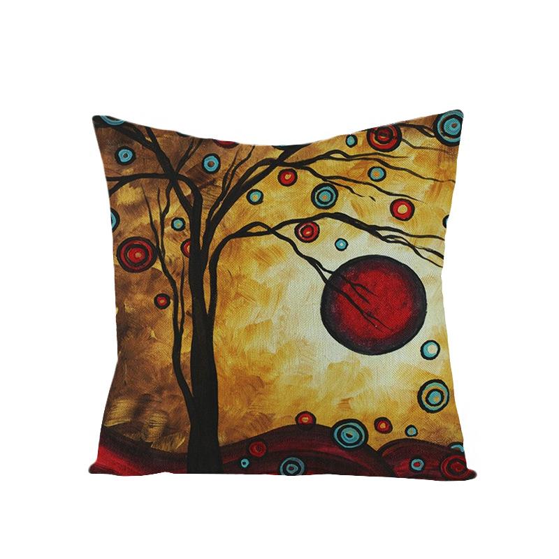 Home Oil Painting Tree Pillow Cover Polyester Sofa Car Pillow Cushion Cover Combination Pack