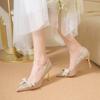 2025 Spring Crystal Pearl Bow-knot Women Pumps 6cm 8cm High Heels Fashion Bling Summer Stiletto Party Wedding Prom Shoes WSH4857