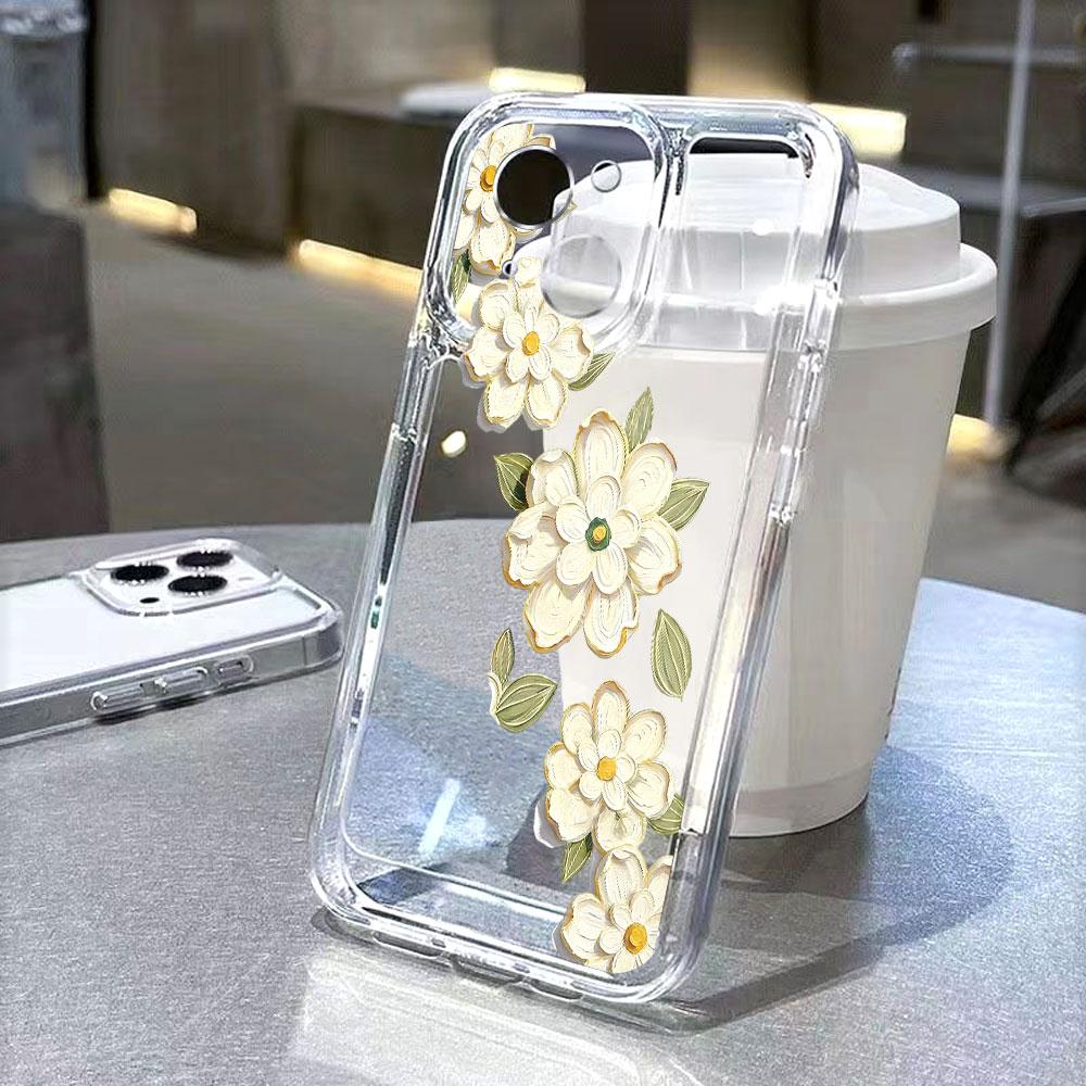 White Camellia Garland Phone Case for IPhone 14 15 16 17 13 12 11 Pro Max Plus 12 13 Mini TPU Protect Cover