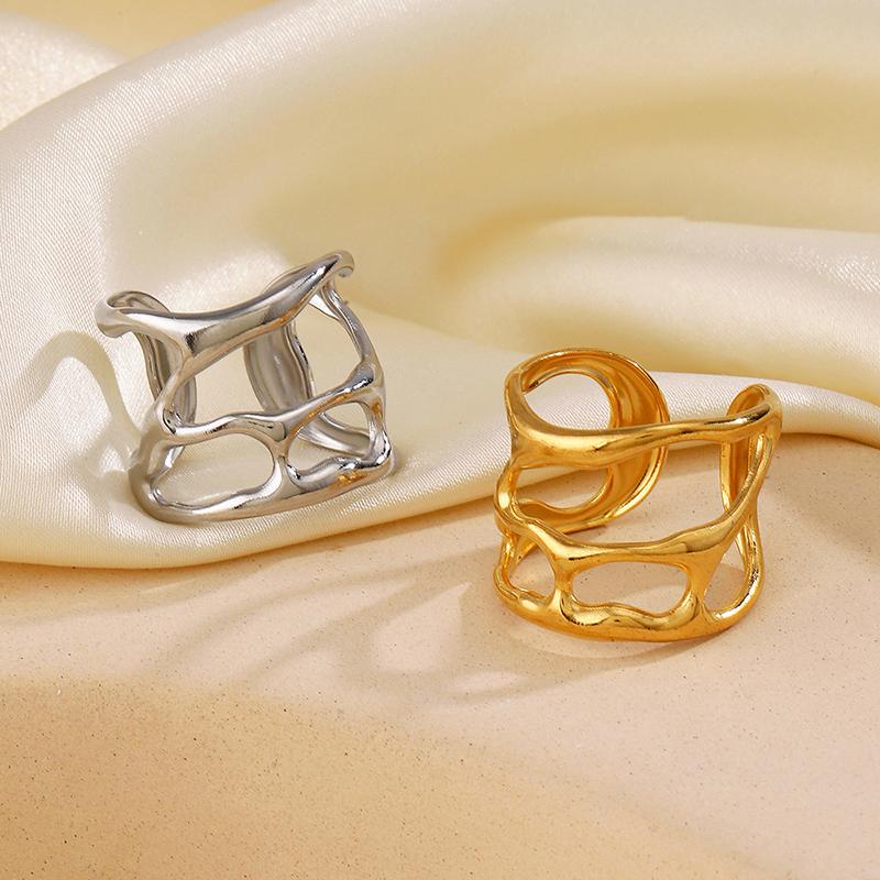 Stainless Steel Irregular Rings Vintage Geometric Metal Lava Open Rings for Women Hollow Cool Punk Finger Ring Jewelry Gifts