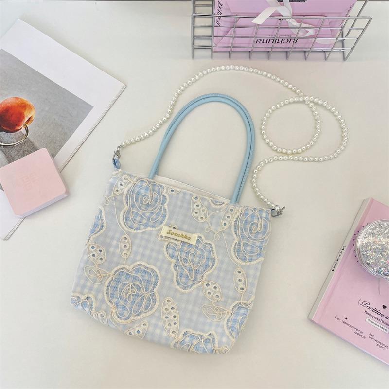 Simple Flower Canvas Bag Student Large Capacity Handheld Women's Bag Sundries Storage Hand Carry Small Square Bag