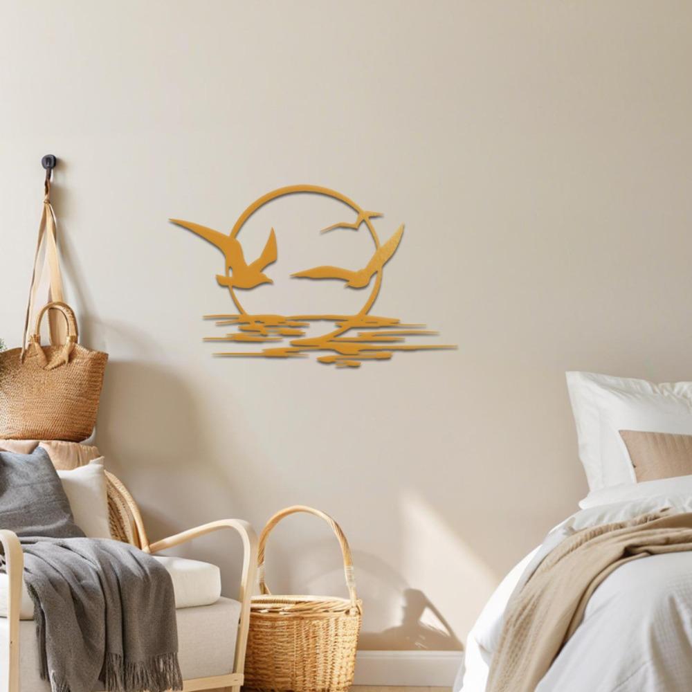 Sunrise Seagulls Coastal Metal Wall Art 15.75 Inch Indoor Outdoor Hanging Decor Beach House Living Room Patio Gift