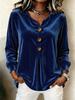 Blouse Boutonnée à Col en V en Velours pour Femme Haut Décontracté à Manches Longues Hauts Élégants en Satin