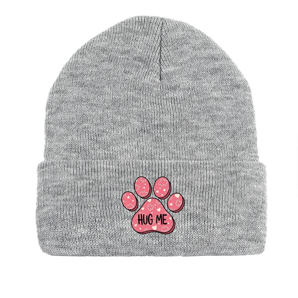 Dog Cat Paw Print Heart Knit Hat Beanie, Valentine's Day "XOXO LOVE KISS", Cozy Stylish Knitted Cap Beanie