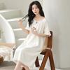 New nightdress women's summer medium and long solid color short-sleeved skirt with chest pad women's summer cotton pajamas dress homewear