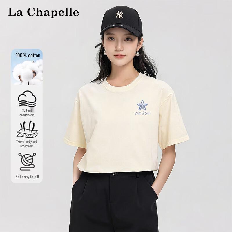 La Chapelle Women s Cotton Loose Fit Heart Print T-Shirt M