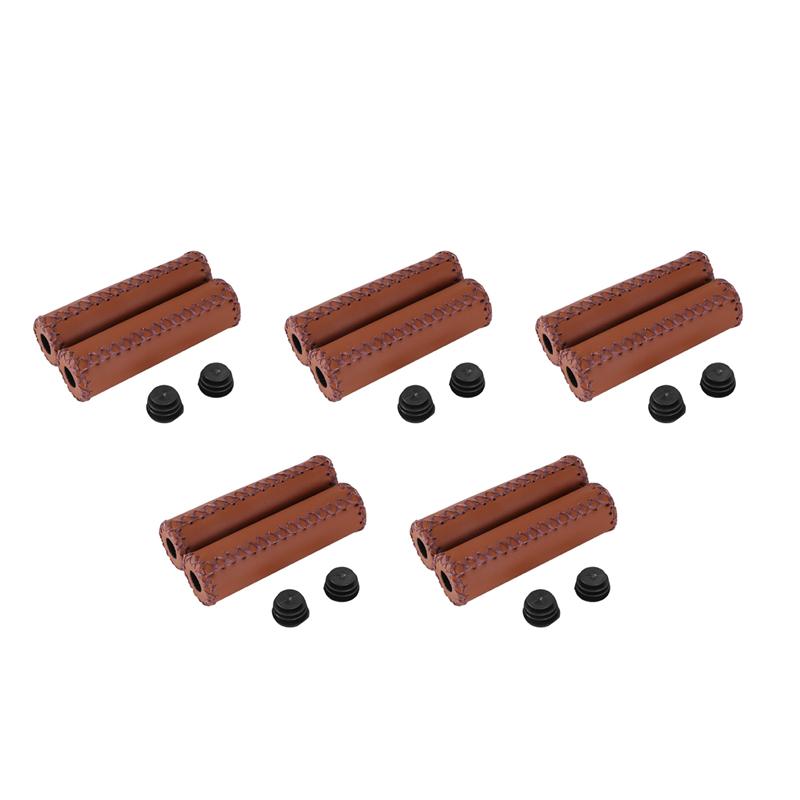 5 Pair Vintage Leather Bicycle Grips Grips Trekking Handlebars Cover Colour: Brown