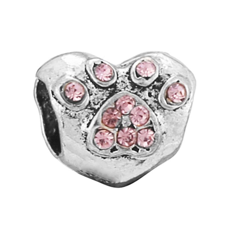 New Silver Plated Pink Diamond Butterfly Alloy Large Hole Charm Beads For DIY Bracelet Necklace Jewelry Accessories Gift