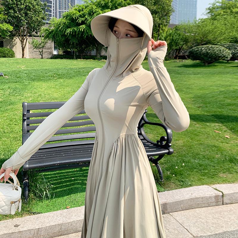 Long sunscreen clothes women's 1011 summer new dress UV protection full body sunscreen clothes ice silk long dress blouse