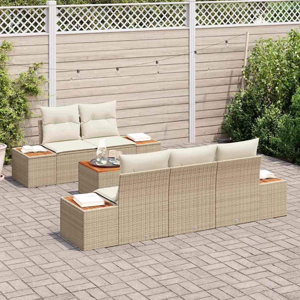Garden Sofa Set with Cushions 6 pcs Beige Poly Rattan