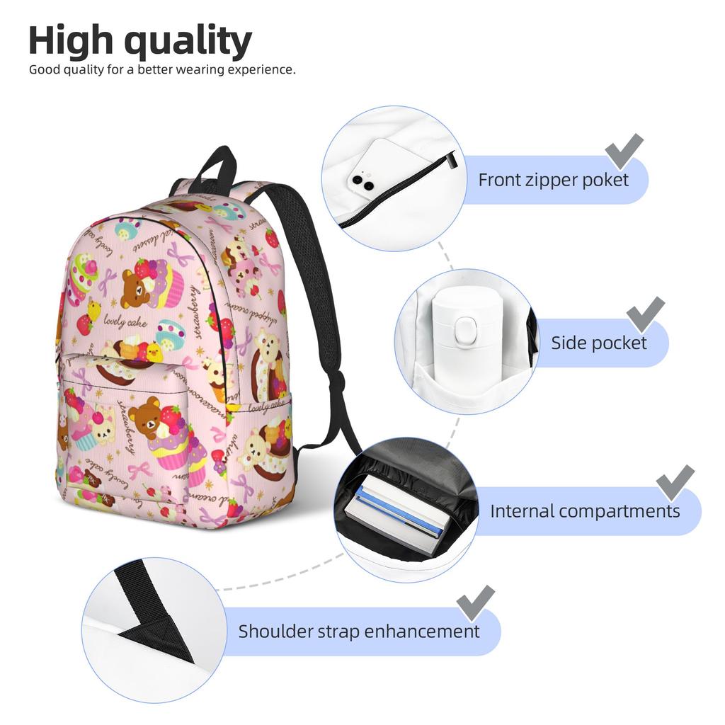 Rilakkumas Lovely Cake Backpack for Men Women Teenage Student Work Daypack  Laptop Computer Canvas Bags Outdoor