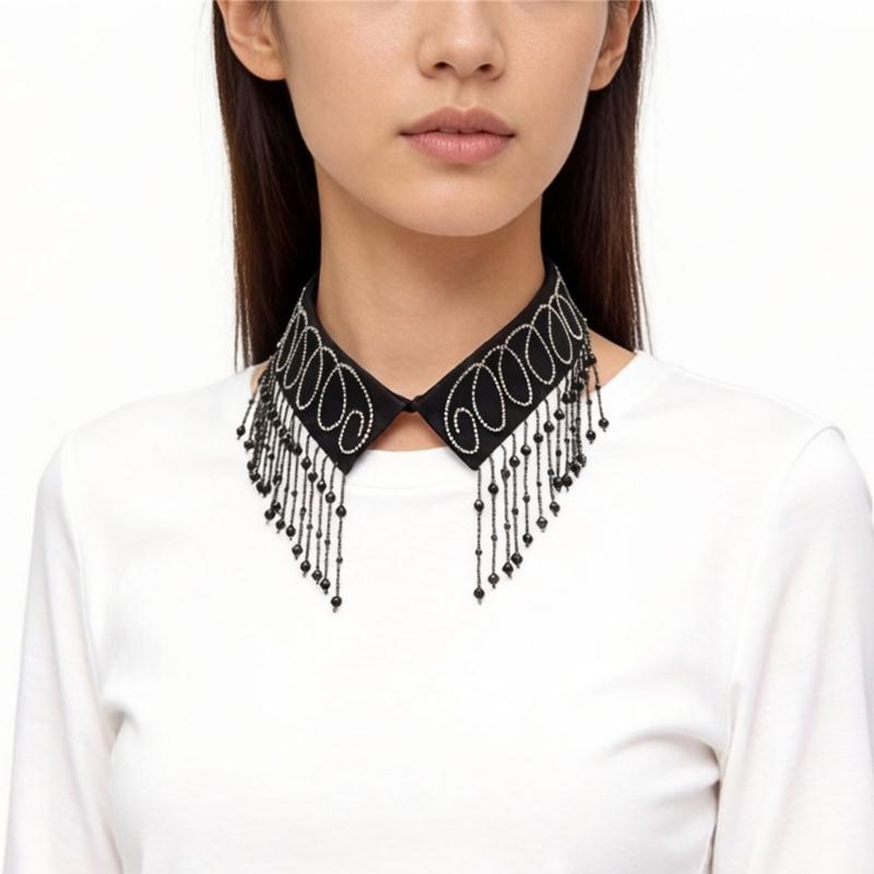 Elegant Beadwork Fringe Detachable Collar Fashion Accessory For Women And Girls Stylish Neckpiece Decorative Neckwear