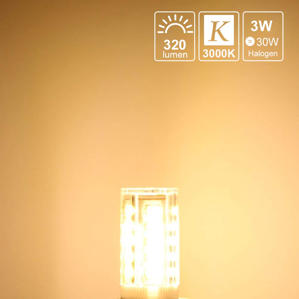 DiCUNO LED Bulb, G9 Base, 3W (Equivalent to 30W Halogen Lamp), 320lm, Warm White (3000K), Omnidirectional Lighting, Pack of 6