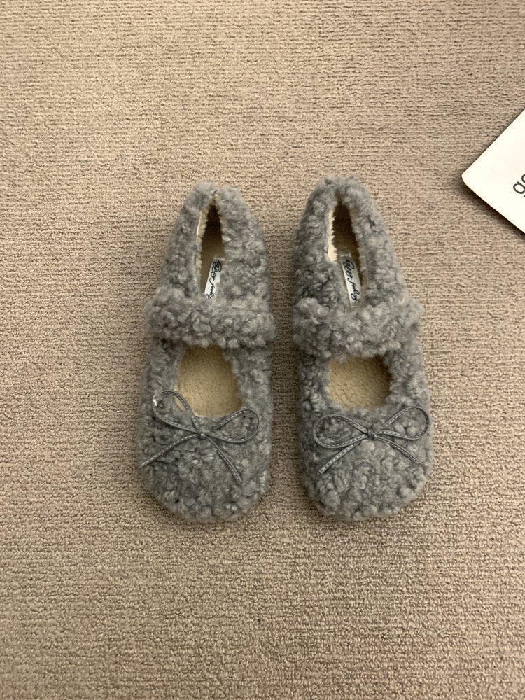 Fairy Wind Lamb Wool French Wool Shoes Female 2025 Winter New Sole with Mary Jane Doudou Cotton Shoes