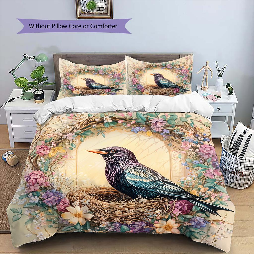 Flower Bird Pattern Bedding Quilt Set  Home Decoration  Gift (1 * duvet cover + 2 * pillowcase  without core)