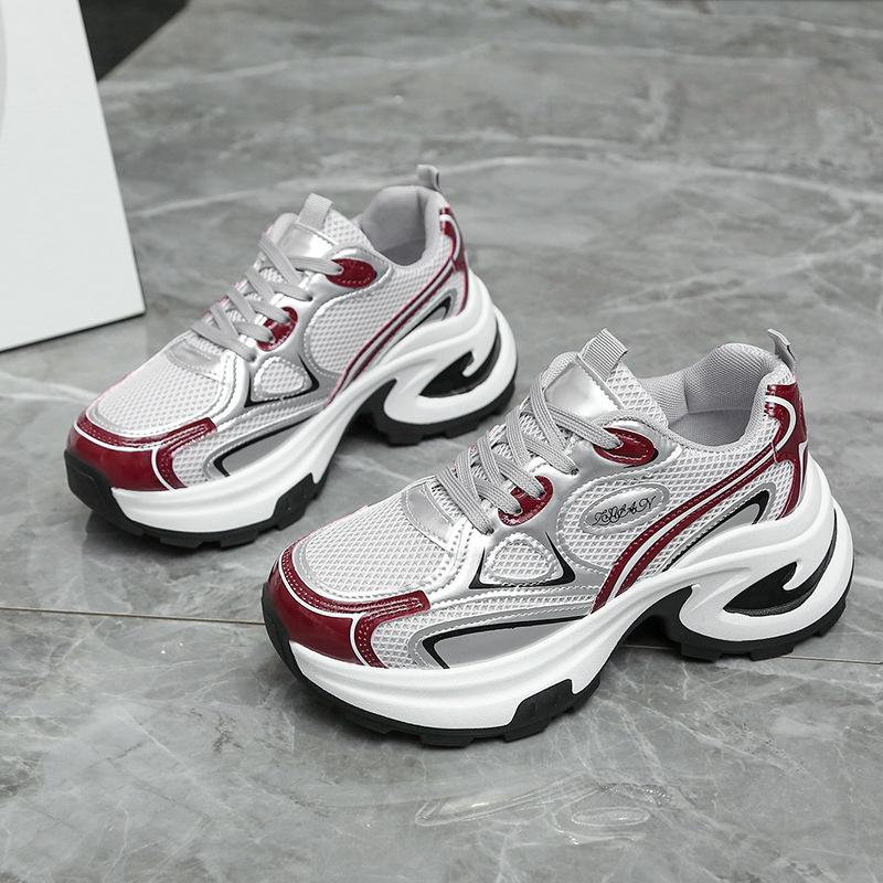 

Thick-soled heightening silver dad shoes women s 2025 new spring and autumn Internet celebrity small casual sports women s shoes 40 червоний