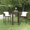 3pcs Garden Bar Furniture and Cushions Brown Wicker