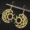 LIKGREAT Vintage Celtic Crescent Moon Sun Drop Dangle Earrings for Women Stainless Steel Good Luck Pendant Jewelry Birthday Gift