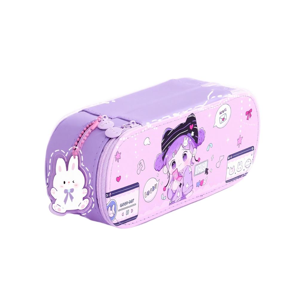 Large Capacity Double-Layer Pencil Case with Cute Design for Kids - Multi-Compartment Stationery for School