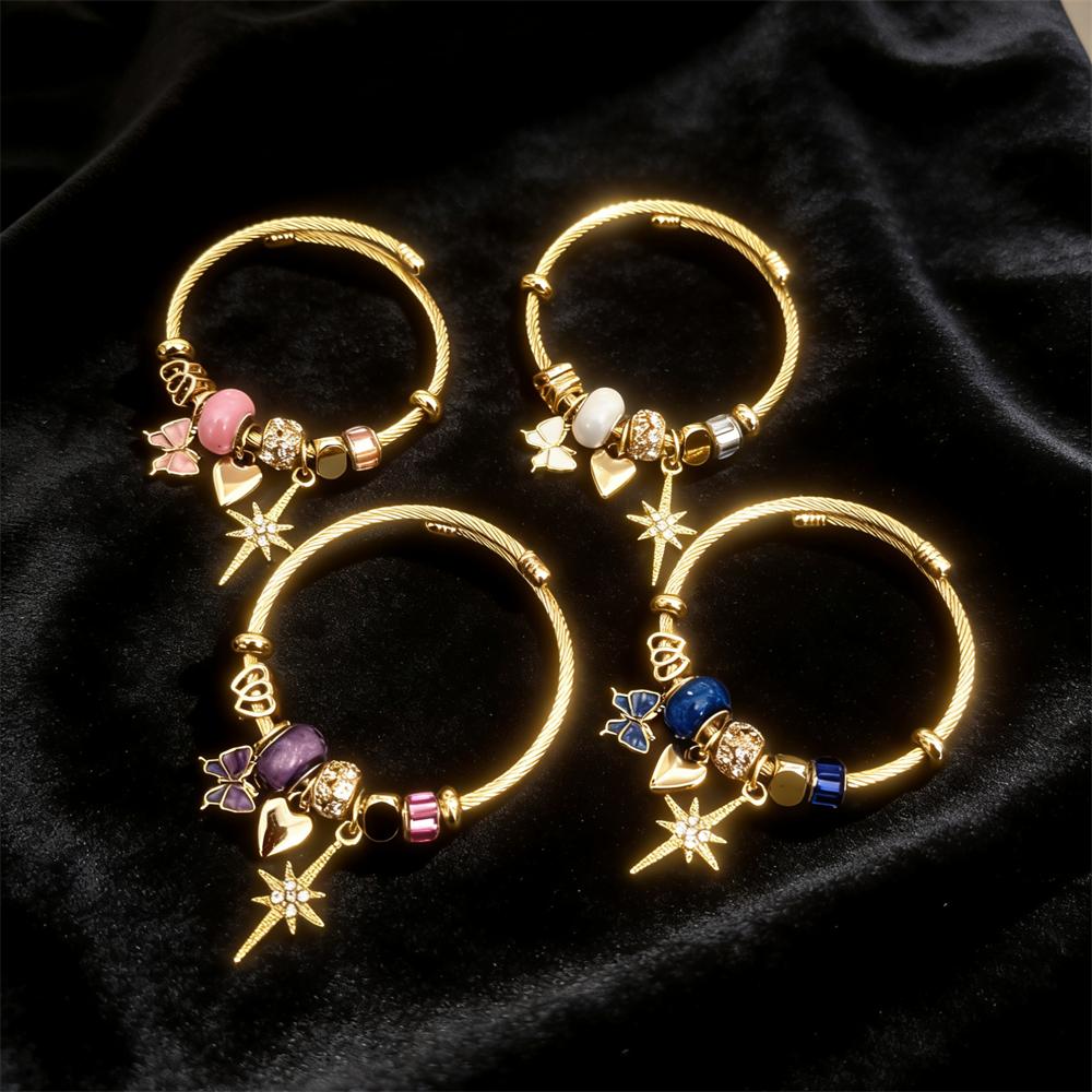New Design Butterfly Heart Star Pendant DIY Beads Stainless Steel Women Charms Bracelets for Promotion Sale