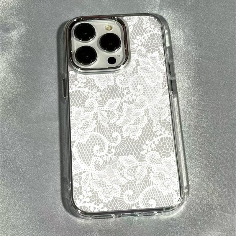 Lace Patterned Metal Border Phone Case For IPhone 17 16 15 14 Pro Max 13 12 11 XS X XR 7 Plus 16E 17 Air Cover  Silicone Fundas