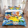 3pcs Pokemon Pikachu & Friends Printed Quilt Set - Includes 1 Quilt Cover and 2 Pillowcases, Machine Washable - Suitable for All Seasons.F057