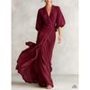 2026 European and American Socialites Deep V-neck Shoulder Lantern Sleeves Waist Long Dress Romantic Autumn Banquet