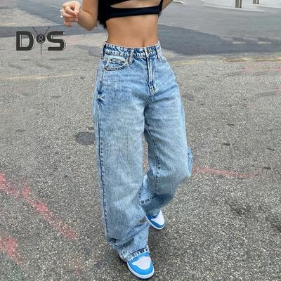 Kadın Geniş Paça Kot Yüksek Bel Düz Paça Denim Pantolon Retro Punk Zayıflatıcı Yere Kadar Uzunlukta Sokak Giyimi için Pantolon