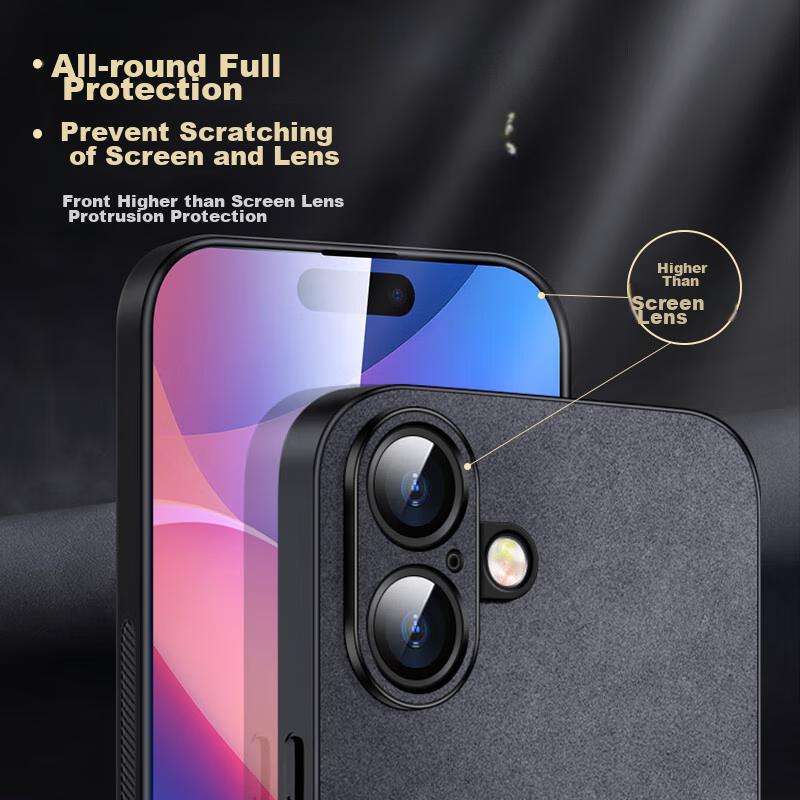 IPhone 16 Plus Case, Apple 16 Plus Protective Cover, Full Lens Protection, Soft, Simple Luxury Outer Case, Shockproof,n, Leather Cover, Black