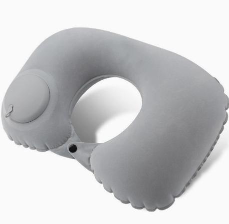 Portable Inflatable U-Shaped Travel for Airplane Car Neck Support Cushion Gray