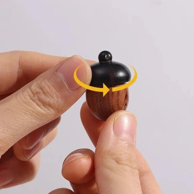 Mini Solid Wood Medicine Pill Box Portable Sandalwood Pill Tablets Case Storage Sealed Can Pinecone Nut Shaped Keychain Pendants